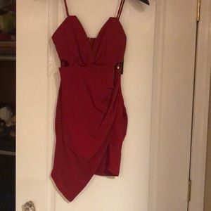Red asymmetrical mini dress